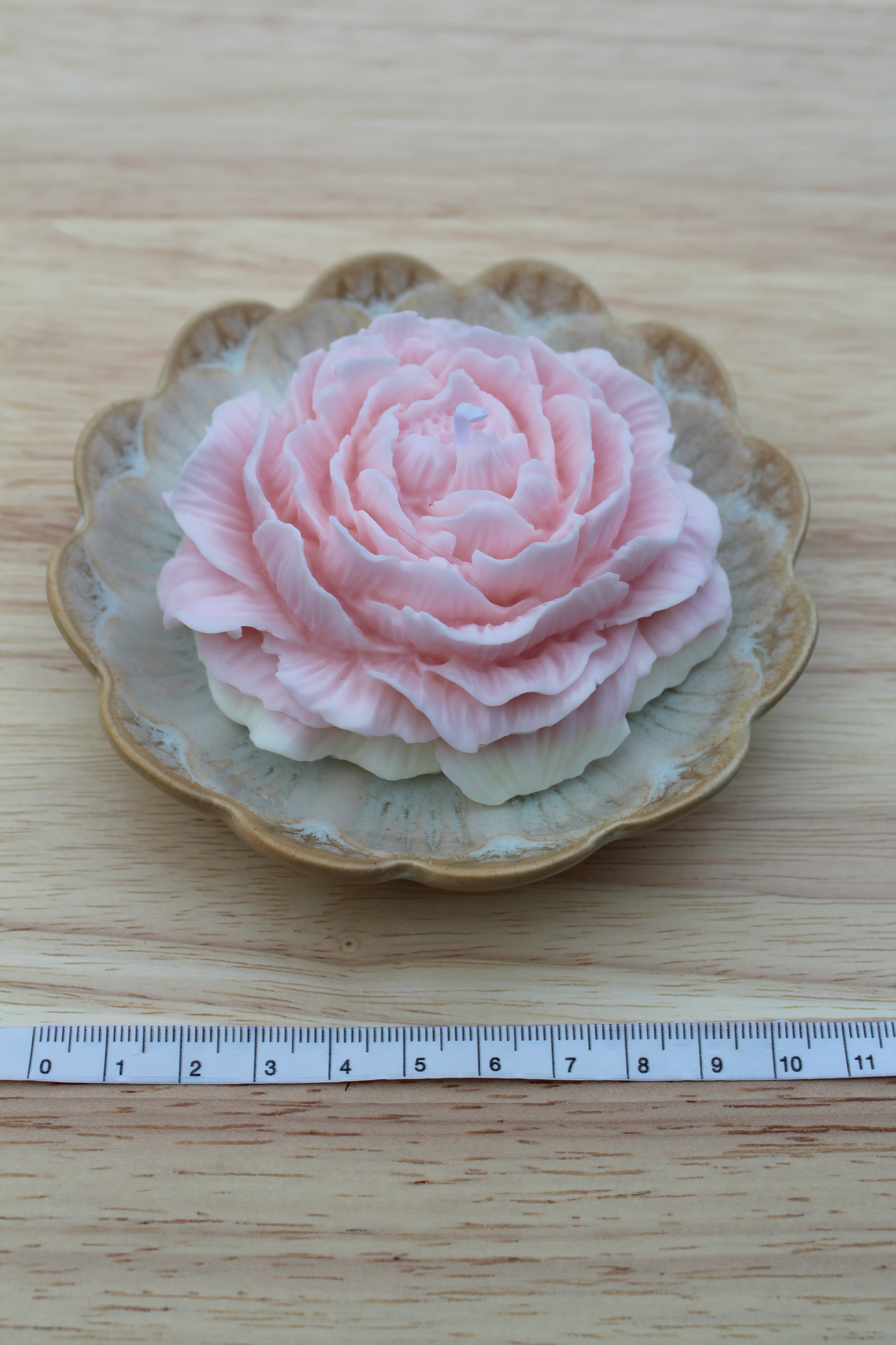Large bi-colour peony candle with plate